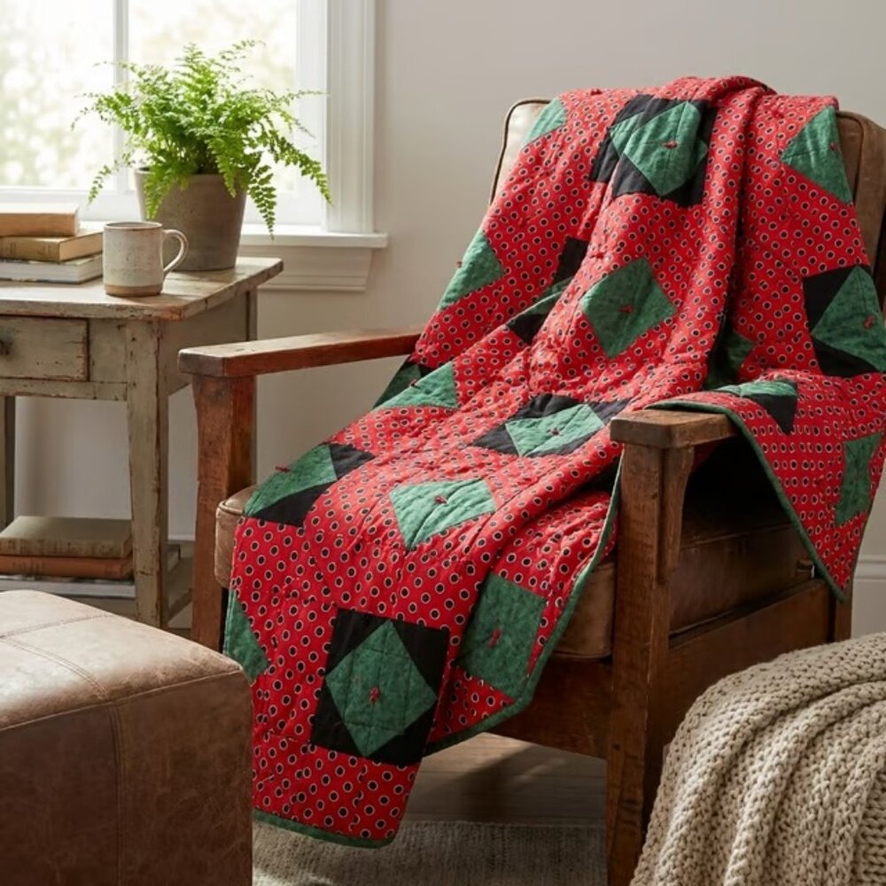 Calico Ladybugs Lap Quilt on Minky Fleece